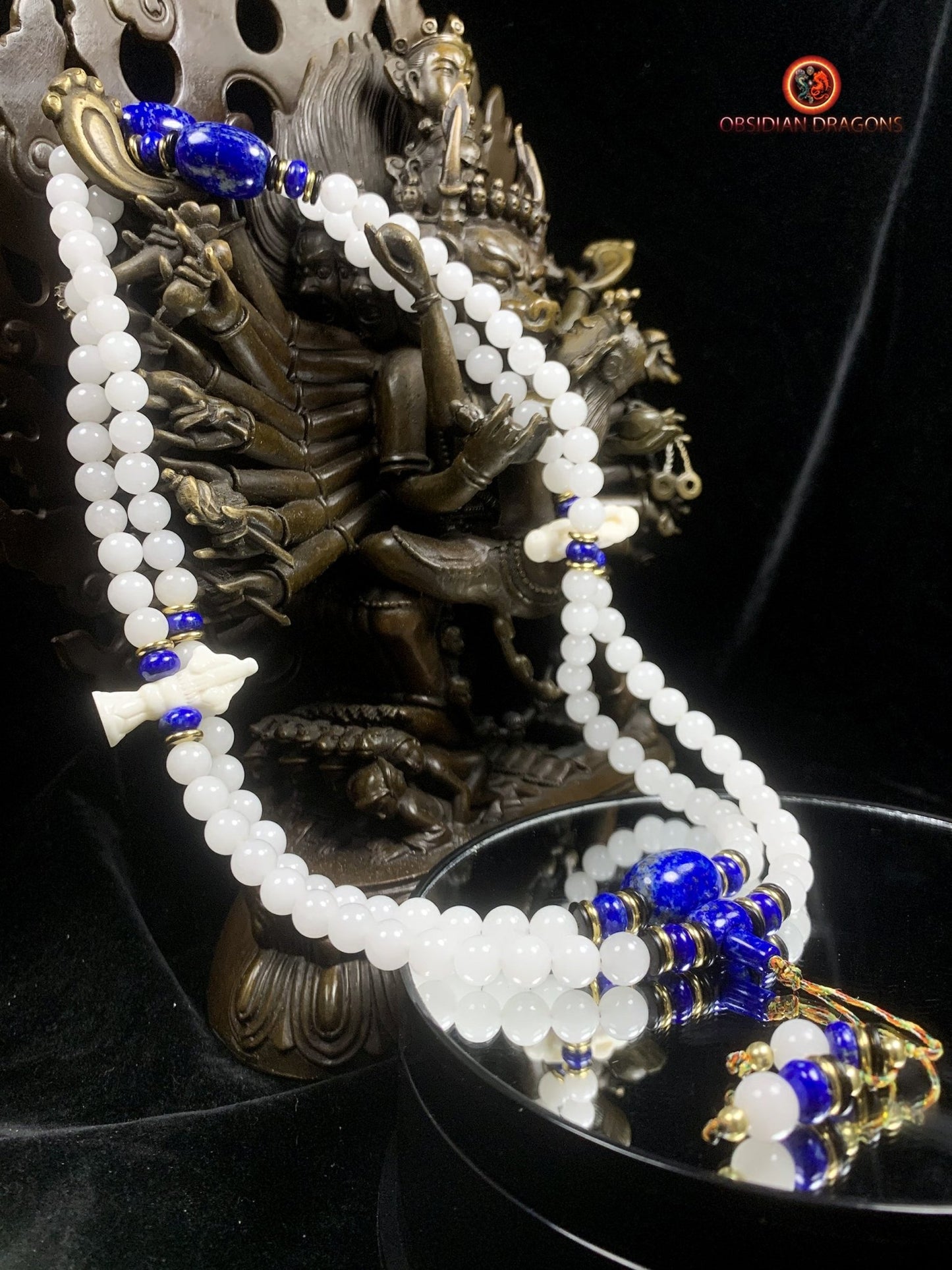 Mala en jade blanc et lapis lazuli- artisanal | obsidian dragons
