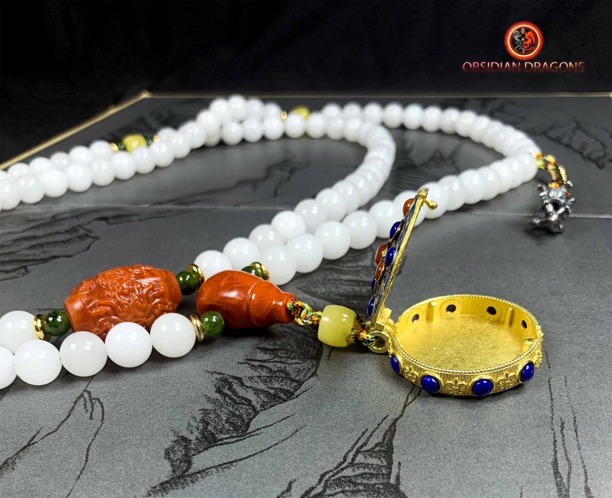 mala en jade blanc- ambre- agate nan hong