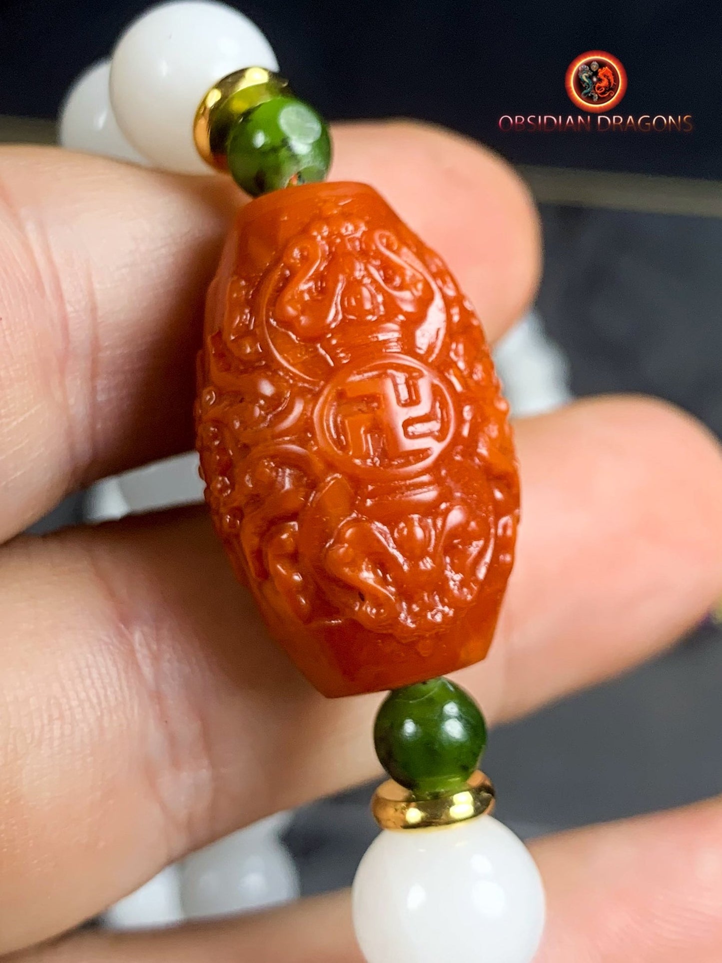 mala en jade blanc- ambre- agate nan hong