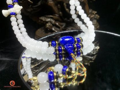 Mala en jade blanc et lapis lazuli- artisanal | obsidian dragons