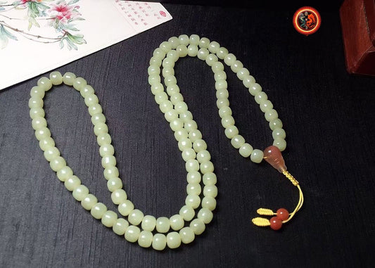 Mala chapelet bouddhiste Prière et méditation 108 perles de jade Nephrite exceptionnel entièrement naturel sans aucun traitement expertisé - obsidian dragon