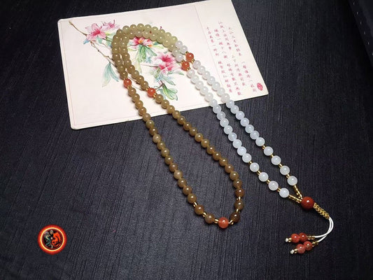 Mala, chapelet bouddhiste. Prière et méditation 108 perles de jade Nephrite entièrement naturel garanti sans aucun traitement et expertisé. - obsidian dragon