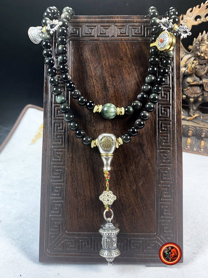 Mala artisanal- 108 perles en obsidienne oeil celeste.
