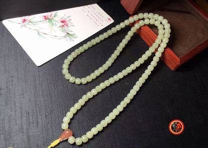 Mala chapelet bouddhiste Prière et méditation 108 perles de jade Nephrite exceptionnel entièrement naturel sans aucun traitement expertisé - obsidian dragon
