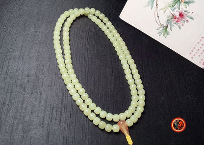 Mala chapelet bouddhiste Prière et méditation 108 perles de jade Nephrite exceptionnel entièrement naturel sans aucun traitement expertisé - obsidian dragon