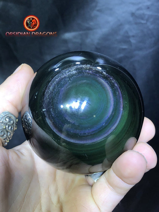 sphère en obsidienne oeil celeste de qualité A+. reflets argentées sur une face. - obsidian dragon