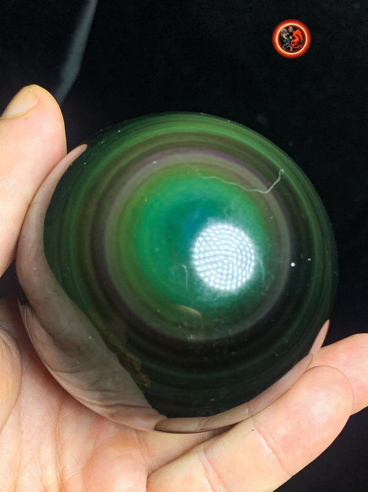 sphère en obsidienne oeil celeste de qualité A+. Mexique. Naturelle, travail exceptionnel 0.530 kg 7.37 cm de diamètre - obsidian dragon