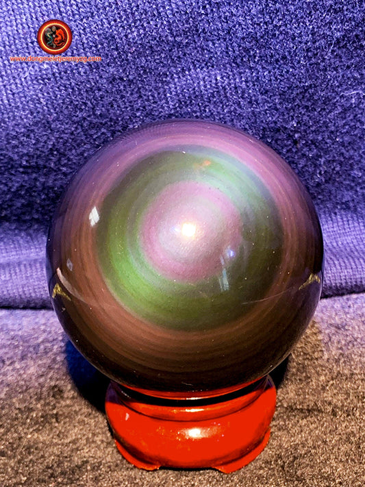 sphère en obsidienne oeil celeste de qualité exceptionnelle, pièce rare de collection. 0.362 kg 22.30cm de circonférence 7.10 cm de diamètre - obsidian dragon