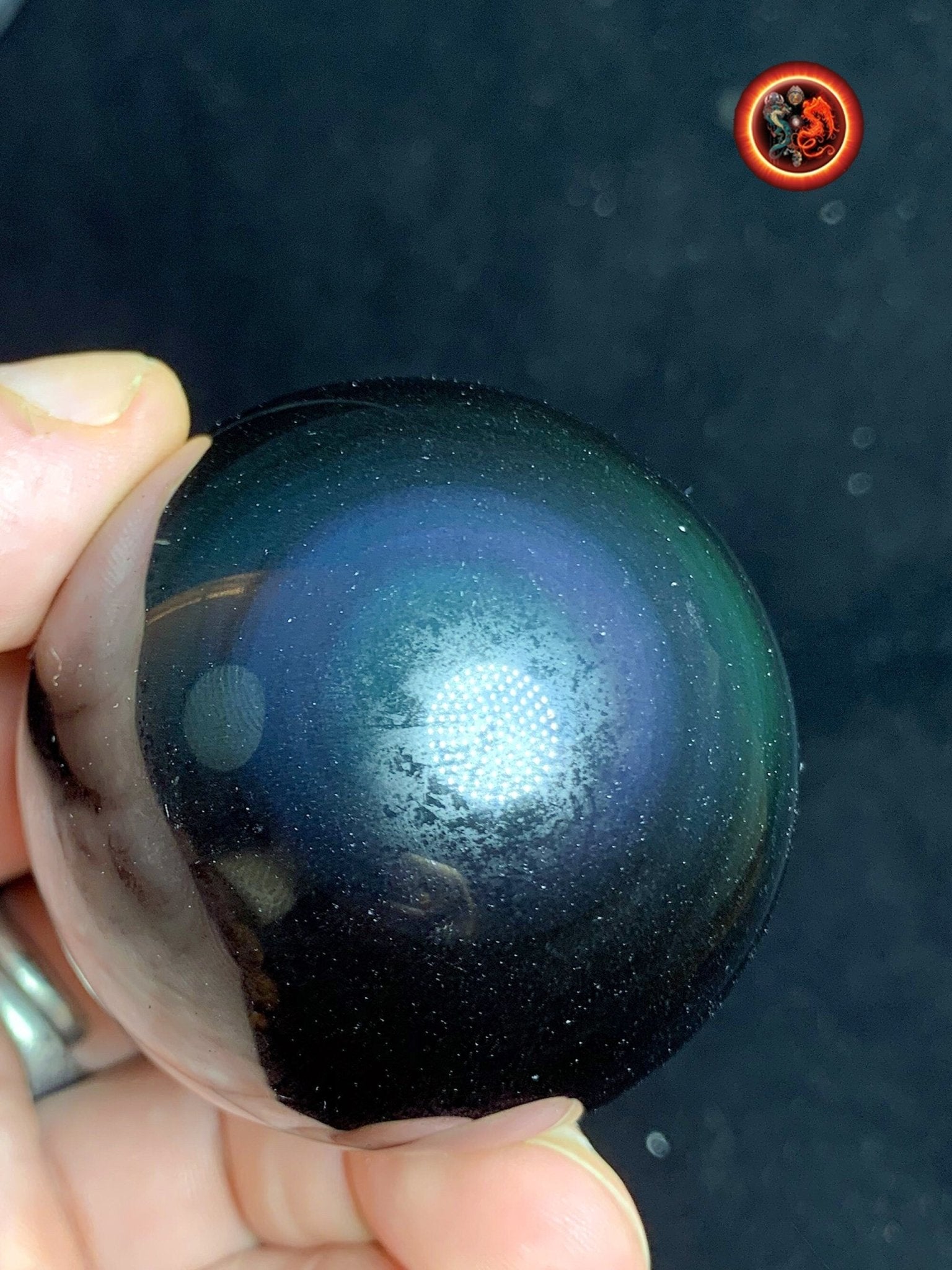 sphère en obsidienne oeil celeste de qualité A+. Mexique. Naturelle, travail exceptionnel 0.207 kg 5.35 cm de diamètre - obsidian dragon