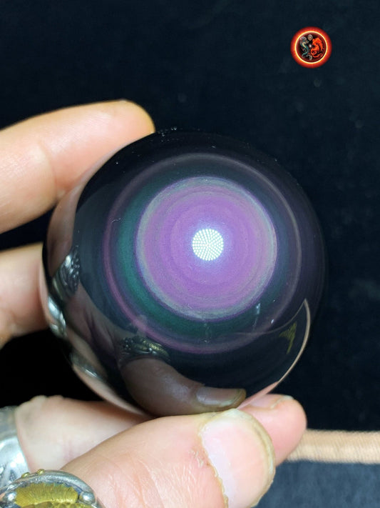 qualité exceptionnelle sphère en obsidienne oeil celeste, pièce rare de collection. 0.213 kg 6 cm de diamètre - obsidian dragon