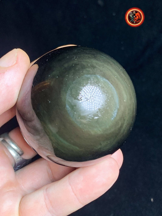 sphère en obsidienne oeil celeste, mentohuichol de qualité A+. Mexique. Naturelle, travail exceptionnel 0.258 kg 5.73 cm de diamètre - obsidian dragon
