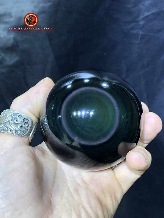 sphère en obsidienne oeil celeste de qualité A+. 0,563 kg 25,9cm de circonférence 8,24cm de diamètre - obsidian dragon