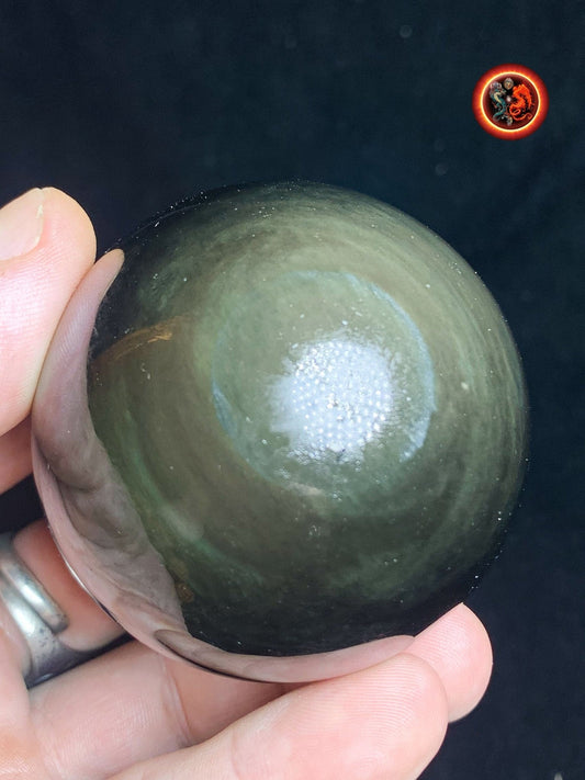 sphère en obsidienne oeil celeste, mentohuichol de qualité A+. Mexique. Naturelle, travail exceptionnel 0.258 kg 5.73 cm de diamètre - obsidian dragon