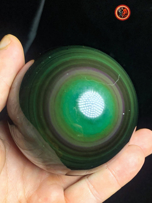 sphère en obsidienne oeil celeste de qualité A+. Mexique. Naturelle, travail exceptionnel 0.530 kg 7.37 cm de diamètre - obsidian dragon