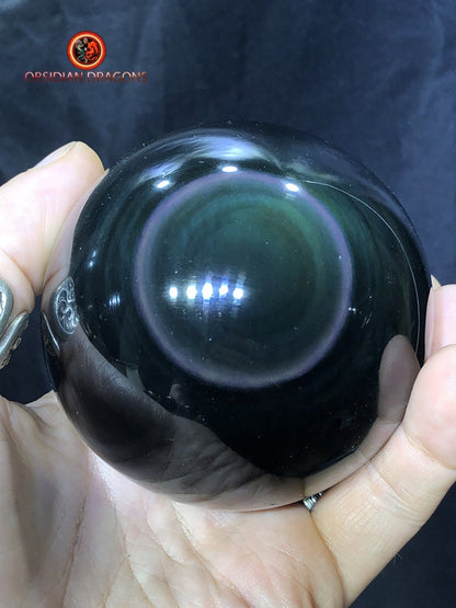 sphère en obsidienne oeil celeste de qualité A+. 0,563 kg 25,9cm de circonférence 8,24cm de diamètre - obsidian dragon