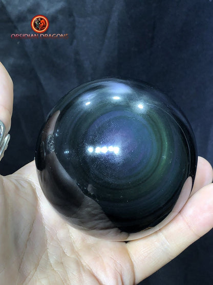 sphère en obsidienne oeil celeste de qualité A+. 0,563 kg 25,9cm de circonférence 8,24cm de diamètre - obsidian dragon