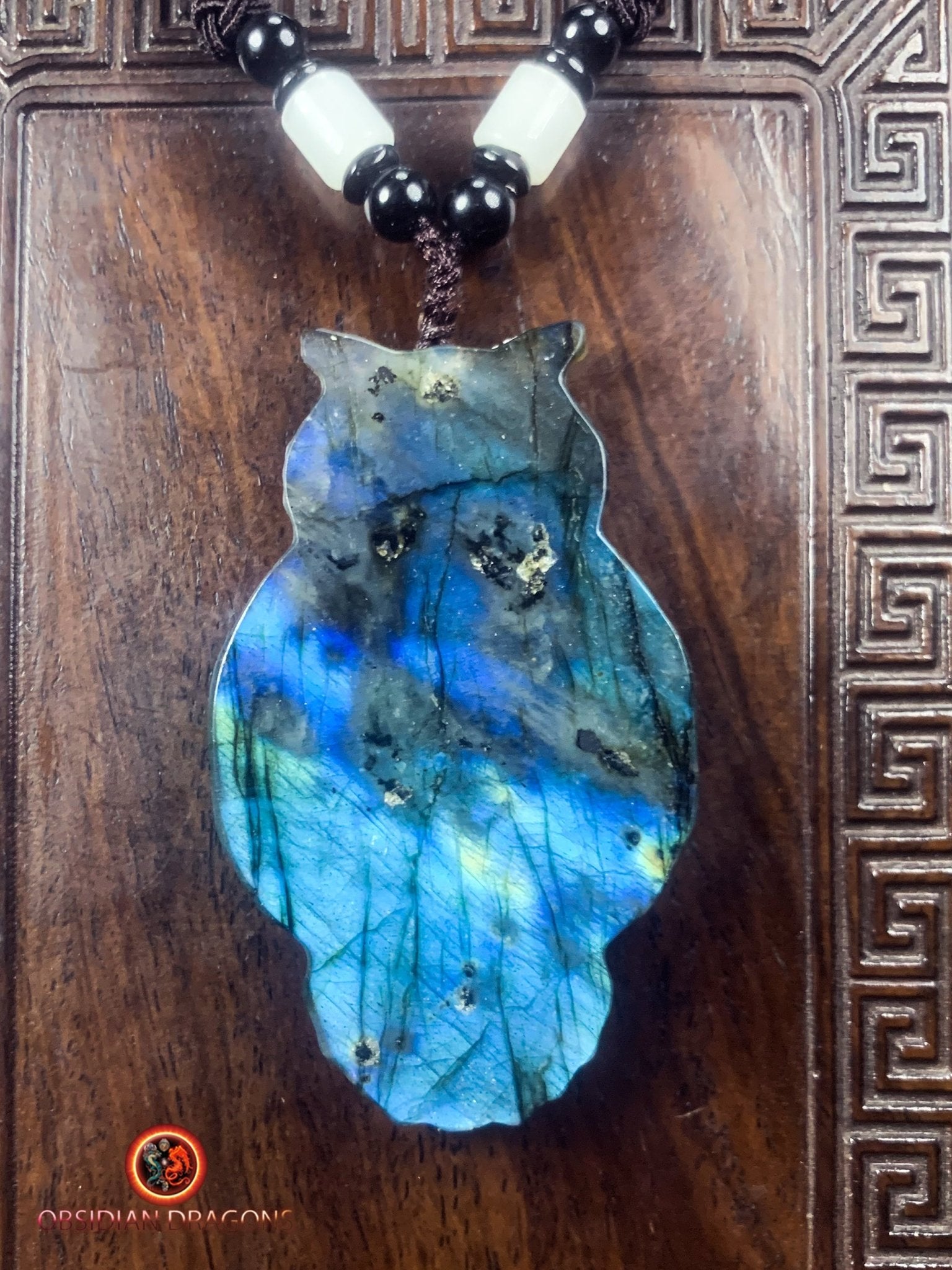 pendentif crâne et hibou en labradorite