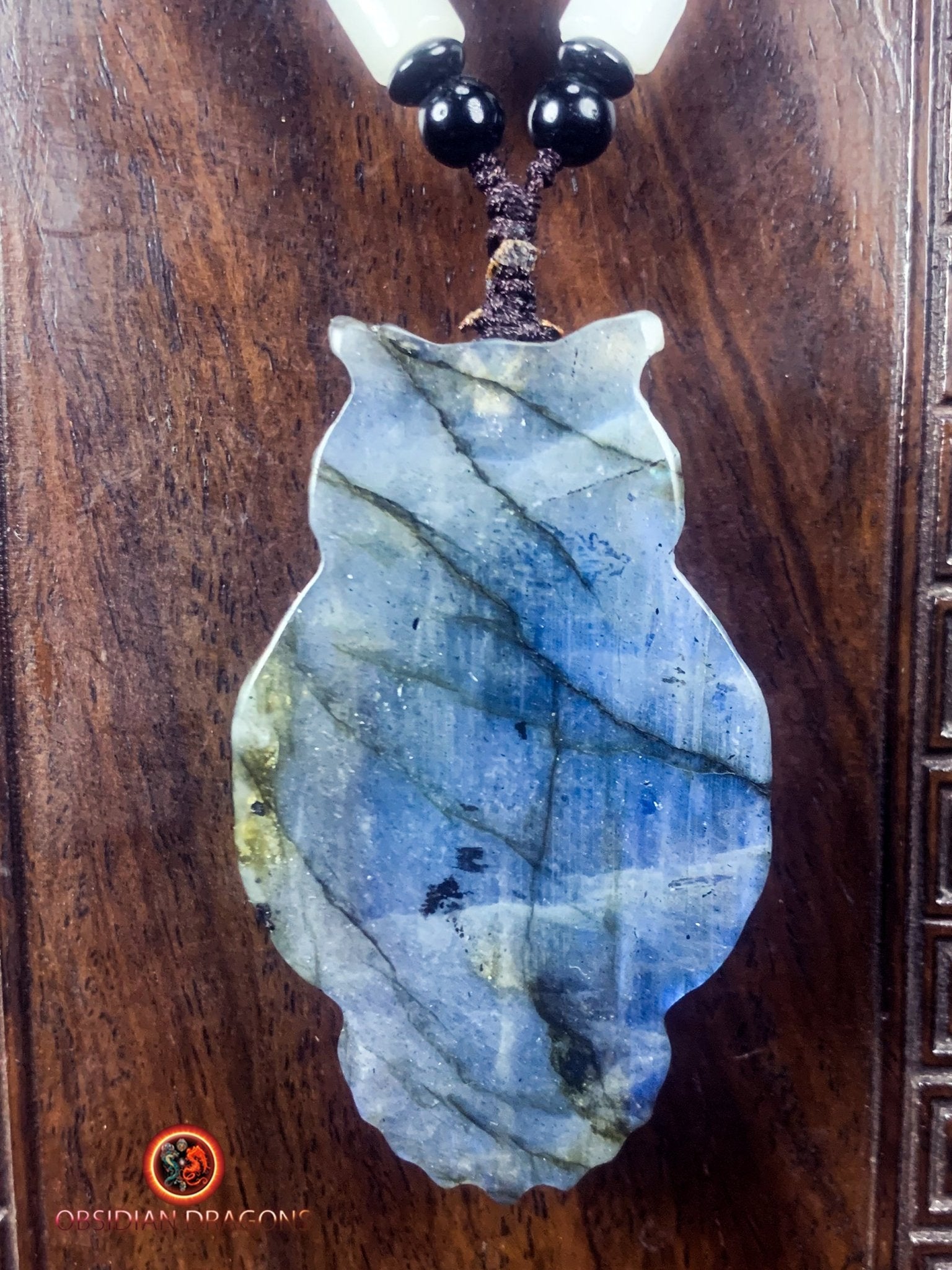 pendentif crâne et hibou en labradorite