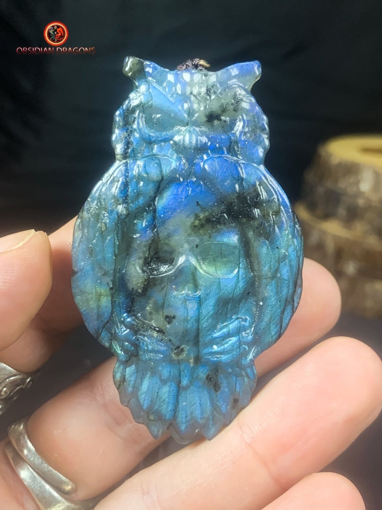 pendentif crâne et hibou en labradorite