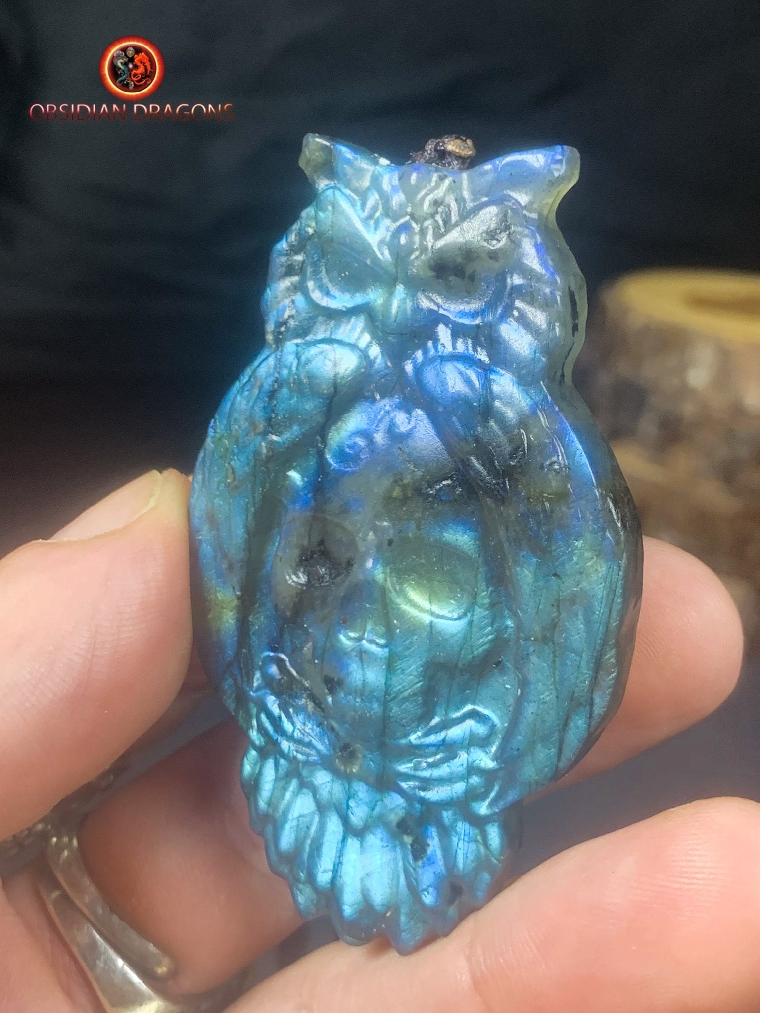 pendentif crâne et hibou en labradorite