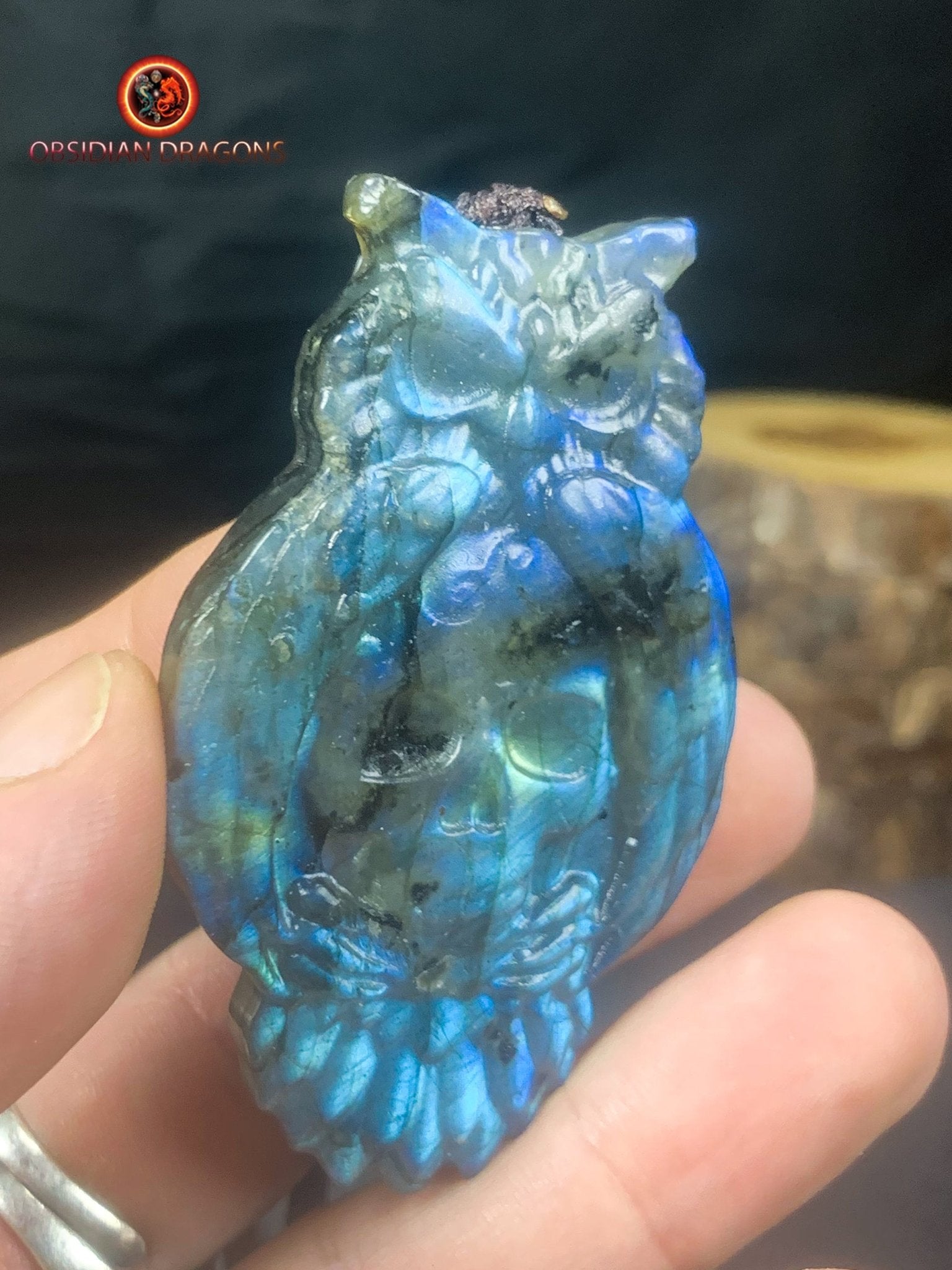 pendentif crâne et hibou en labradorite