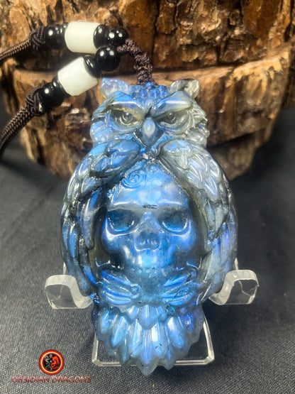 pendentif crâne et hibou en labradorite