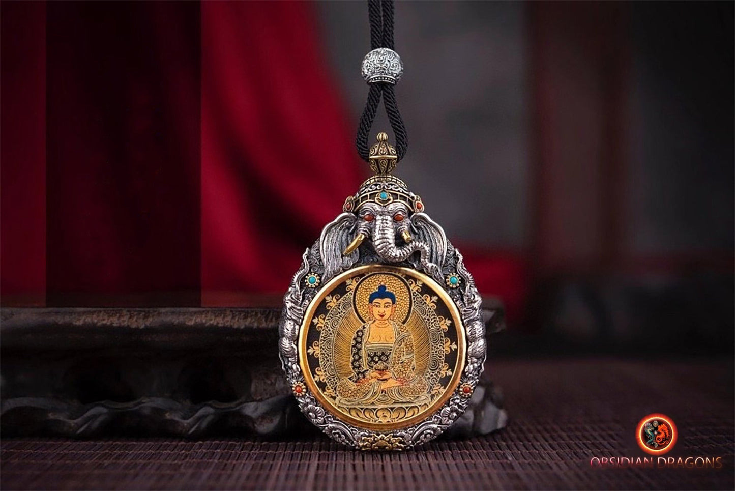 Pendentif thangka tibétain- Bouddha Amitabha