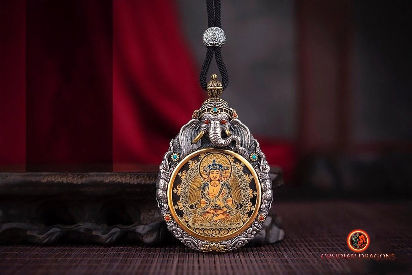 Pendentif thangka tibétain- Bouddha Vairocana