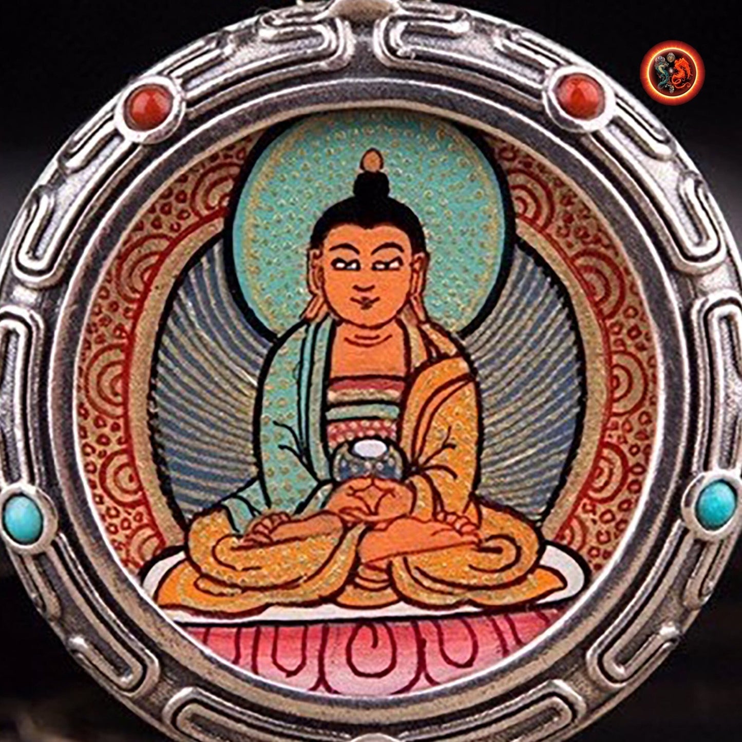 Pendentif tangka traditionnel- Ghau- bouddha amitabha
