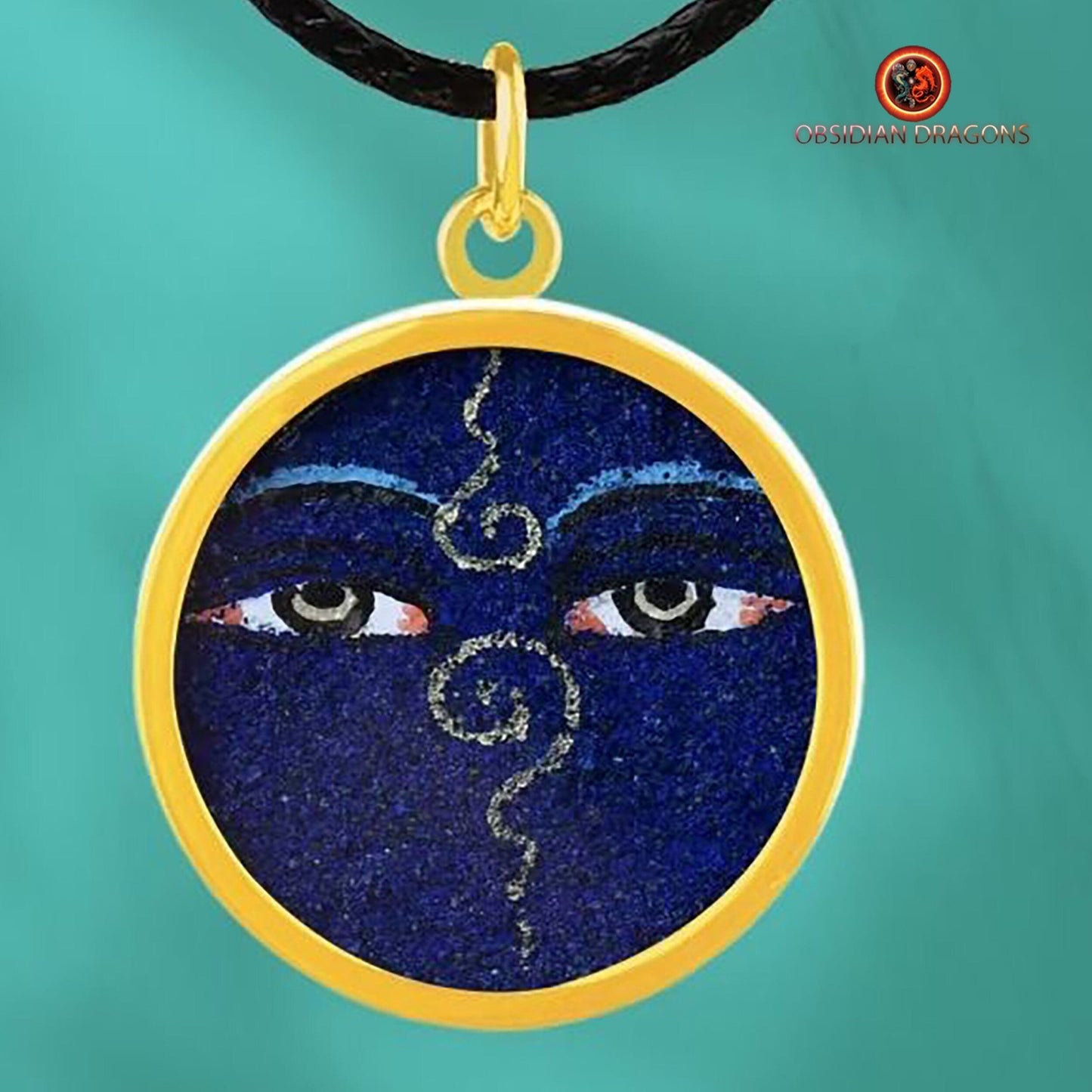 Pendentif Tangka- Yeux de Bouddha bleu- Or 18K