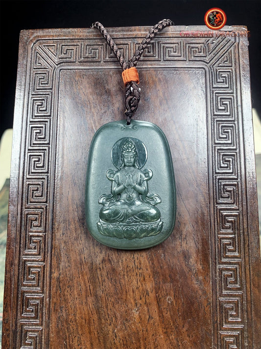 Pendentif bouddha en jade- Chenrezig
