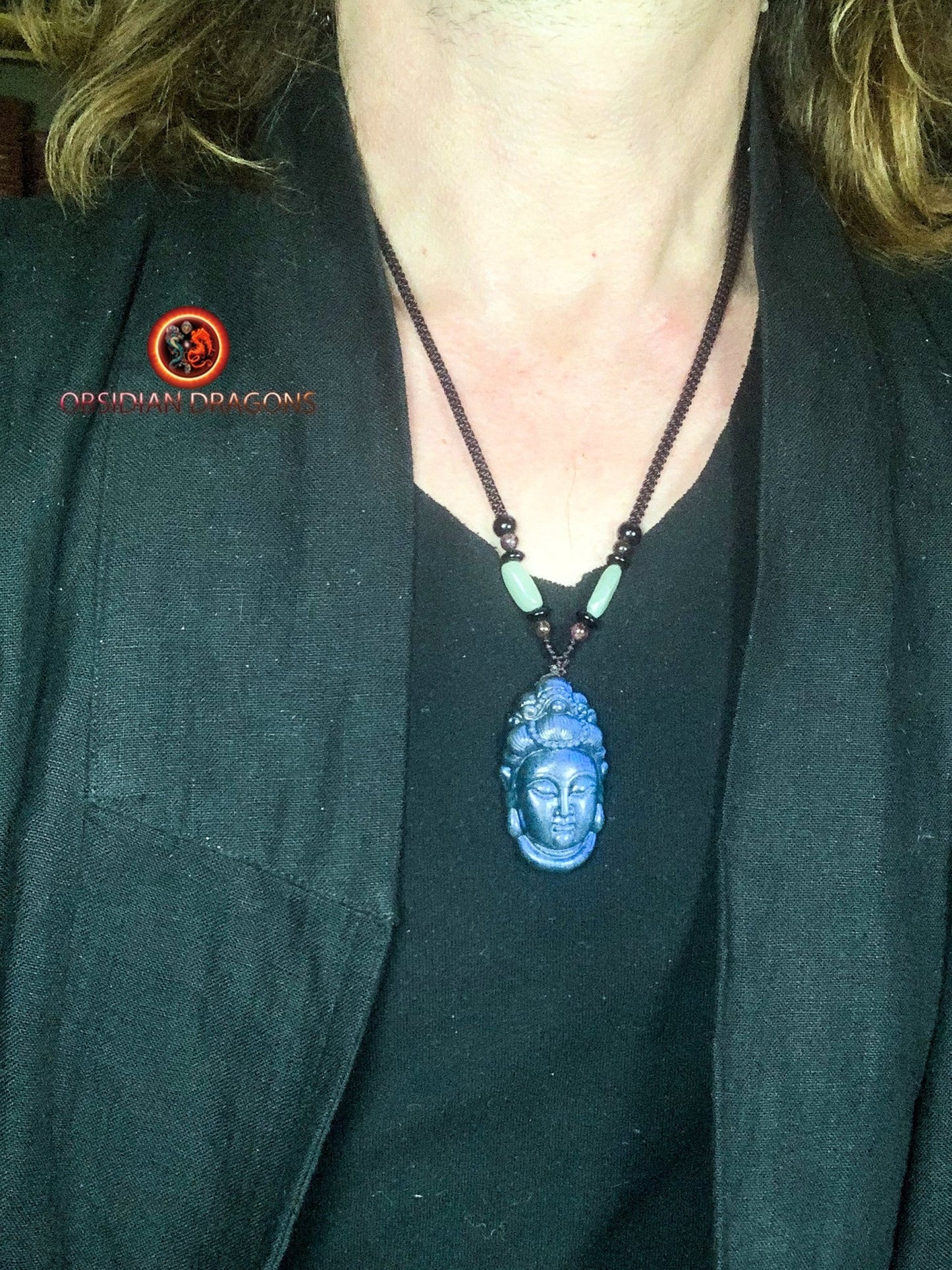 Pendentif Bouddha en labradorite- Guan Yin