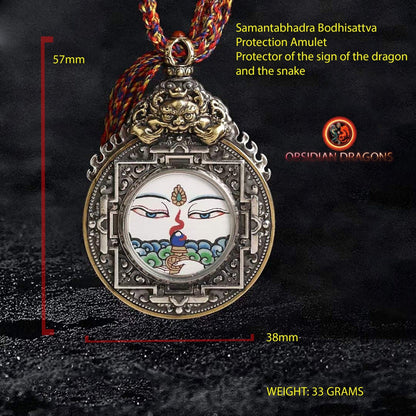Ghau, amulette pendentif bouddhiste tibetain, bouddha protecteur en fonction de son signe zodiacal, au choix rat, dragon, serpent ou buffle - obsidian dragon