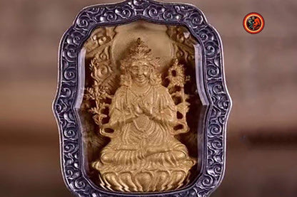 pendentif amulette de protection bouddhiste Bouddha Akashagarbha mala de prière et méditation 108 perles, argent 925 or 18K bélière Garuda - obsidian dragon