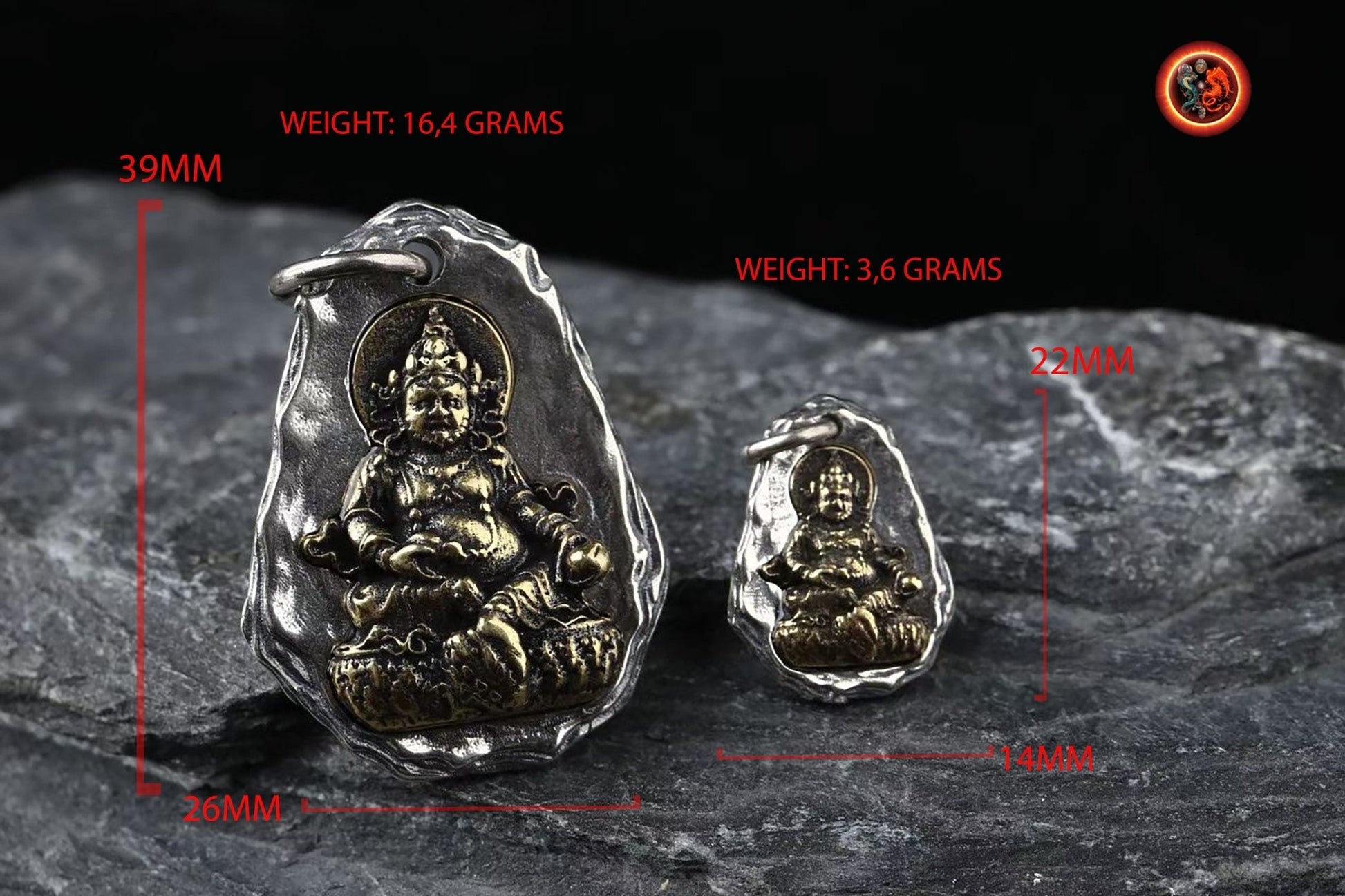 Pendentif bouddha. Jambhala déité tibétaine de la richesse. Amulette de protection du bouddhisme vajrayana - obsidian dragon