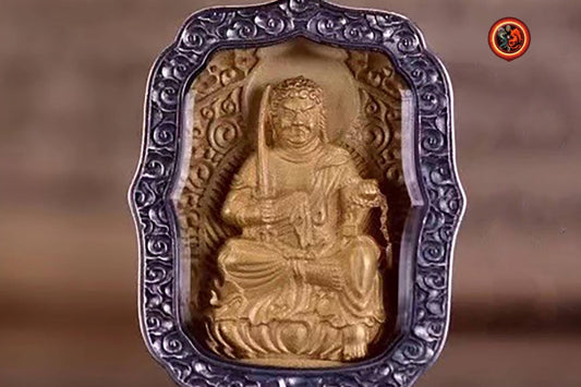 pendentif amulette de protection bouddhiste Bouddha Acala mala de prière et méditation 108 perles, argent 925 or 18K bélière Garuda - obsidian dragon