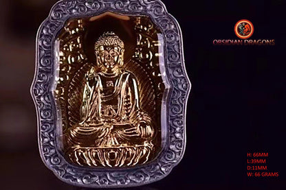 Pendentif bouddha Amitabha, amulette de protection du bouddhisme vajrayana esoterique tibétain. représentation de Garuda sur la beliere. - obsidian dragon