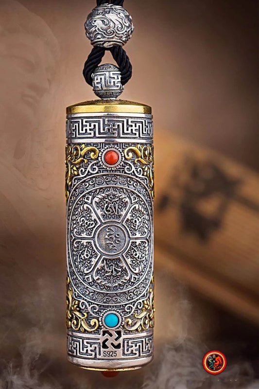 Pendentif Bouddha, amulette de protection bouddhiste, bouddha medecine. amulette tournante, sutra du coeur à l'intérieur. - obsidian dragon