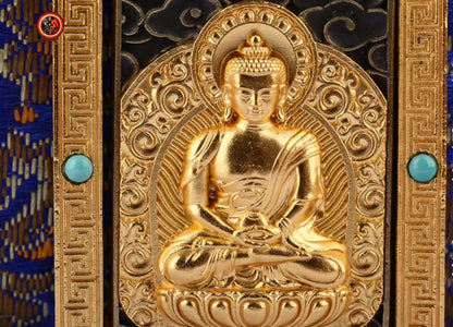 Pendentif bouddha Amitabha. Amulette de protection bouddhiste. Mantra de la compassion. Pendentif tournant sur un axe vertical - obsidian dragon