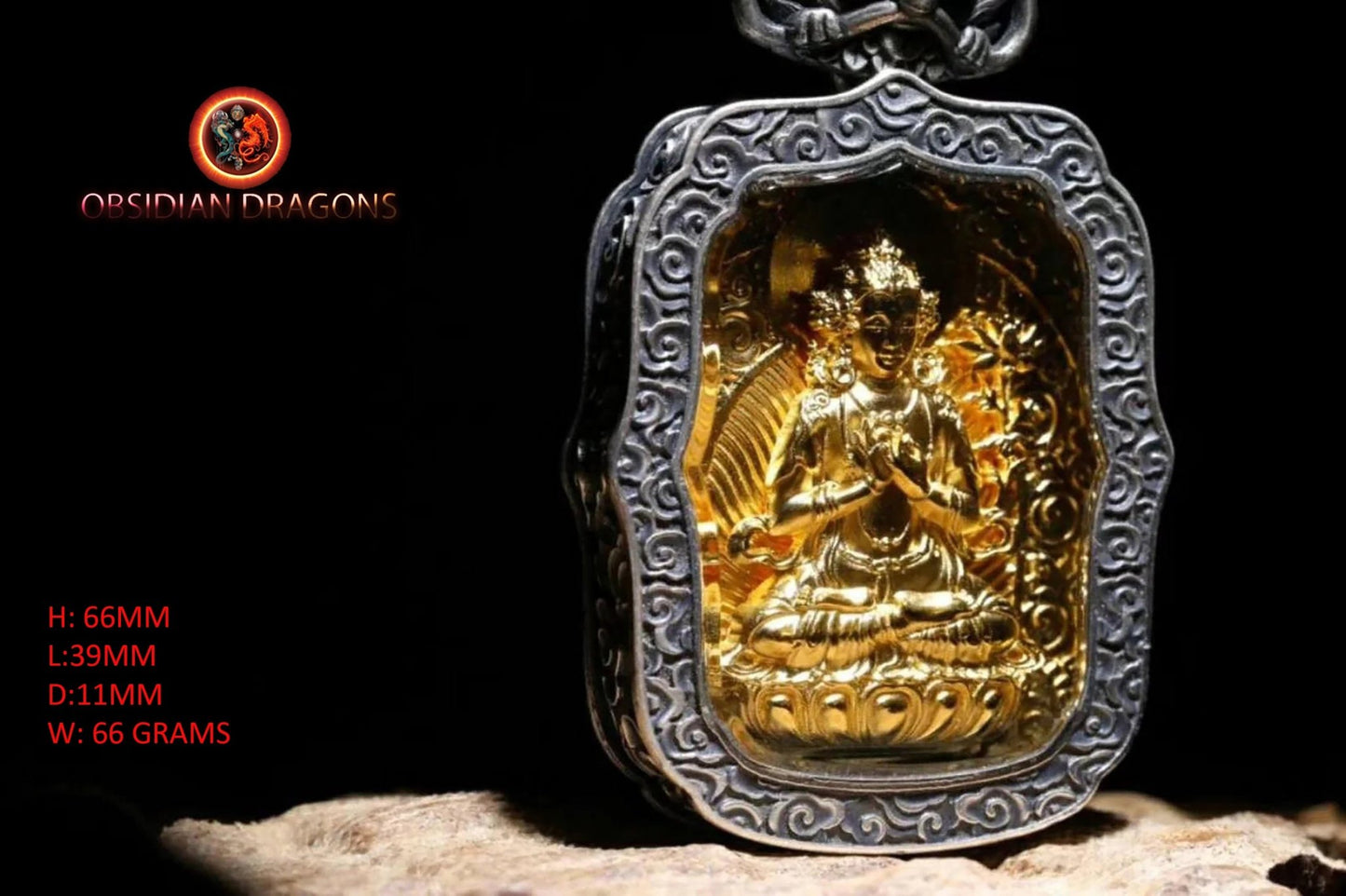 Pendentif bouddha Samantabhadra amulette de protection du bouddhisme vajrayana esoterique tibétain. représentation de Garuda sur la beliere. - obsidian dragon