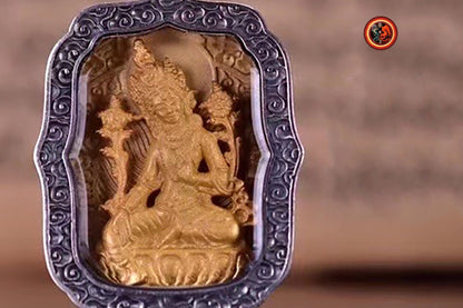 pendentif amulette de protection bouddhiste bouddha Tara Blanche mala de prière et méditation 108 perles, argent 925 or 18K bélière Garuda - obsidian dragon