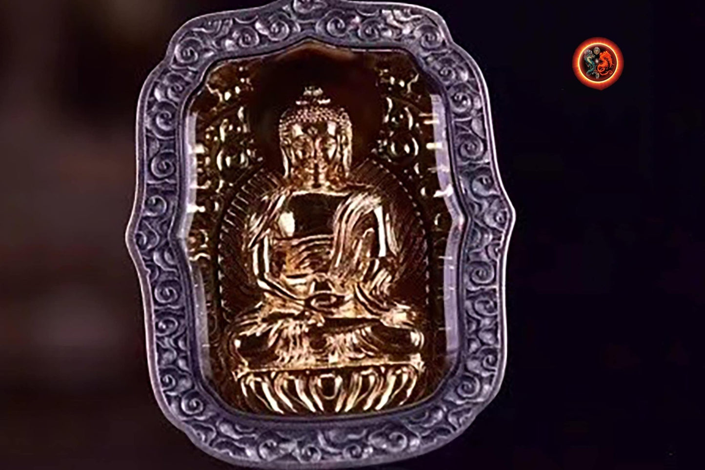 pendentif amulette de protection bouddhiste Bouddha Sakyamuni mala de prière et méditation 108 perles, argent 925 or 18K bélière Garuda - obsidian dragon