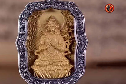 pendentif amulette de protection bouddhiste Bouddha Samantabhadra mala de prière et méditation 108 perles, argent 925 or 18K bélière Garuda - obsidian dragon