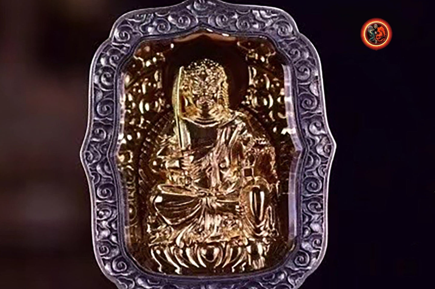 pendentif amulette de protection bouddhiste Bouddha Acala mala de prière et méditation 108 perles, argent 925 or 18K bélière Garuda - obsidian dragon