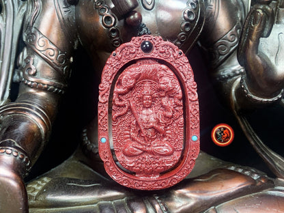 Pendentif, amulette bouddhiste tibétaine, bouddha. Akashagarbha. Cinabre. sutra du coeur en nanoscript. Protection bouddhiste. Avec cordon - obsidian dragon