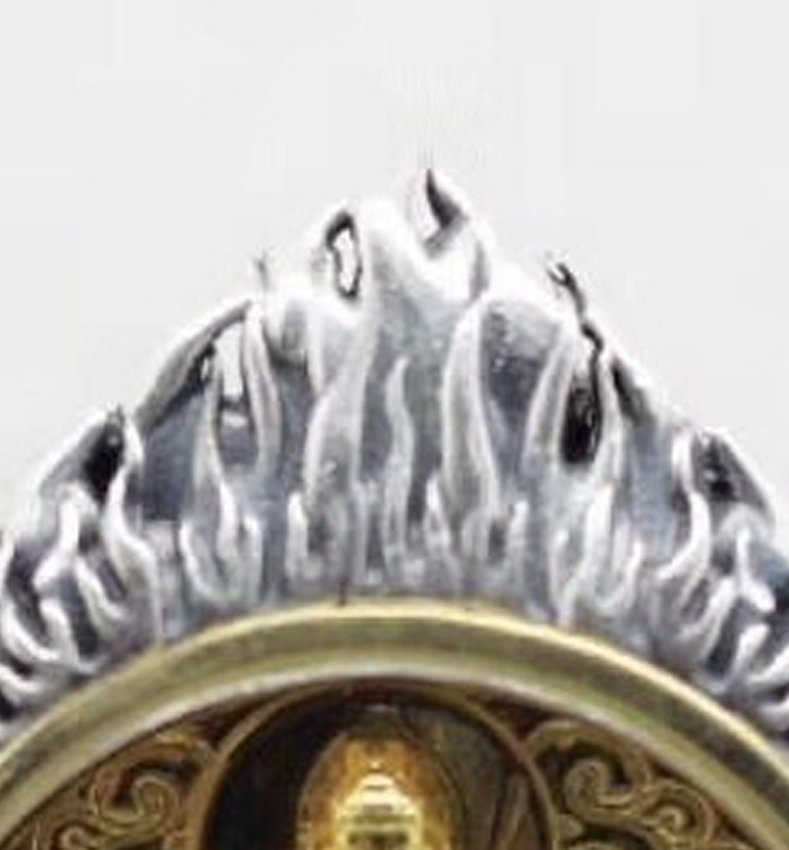 Pendentif bouddha Amitabha. Amulette de protection bouddhiste tibetain.  Argent massif 925, plaqué or 18k, agate. Roue de la vie tournante - obsidian dragon