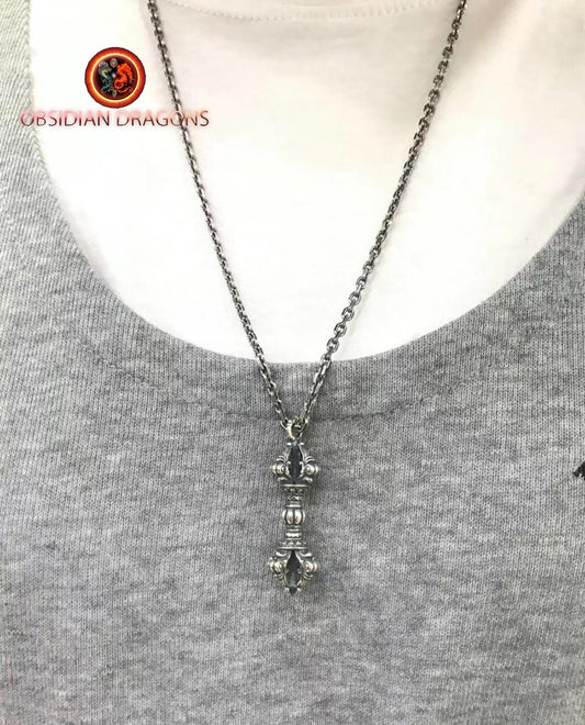 Pendentif de protection bouddhiste tibétain Dorje/ Vajra. bouddhisme vajrayana, argent 925 avec ou sans chaîne en argent 925 - obsidian dragon