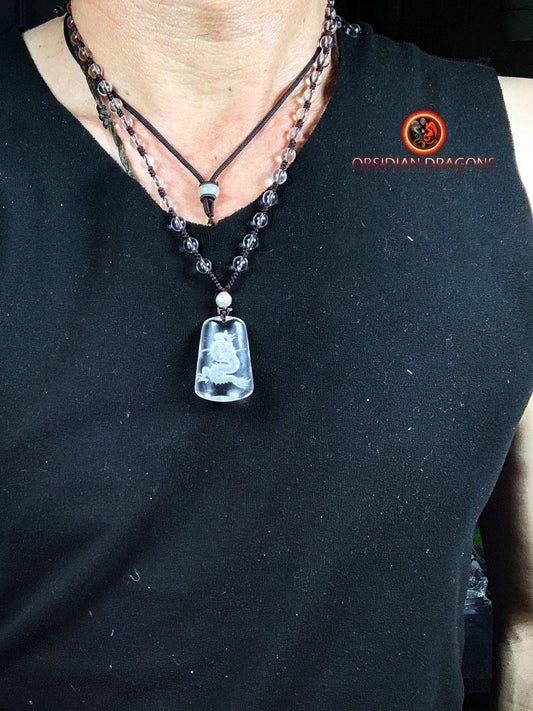 Pendentifs dragon et phénix en cristal- Harmonie du Yin et du Yang