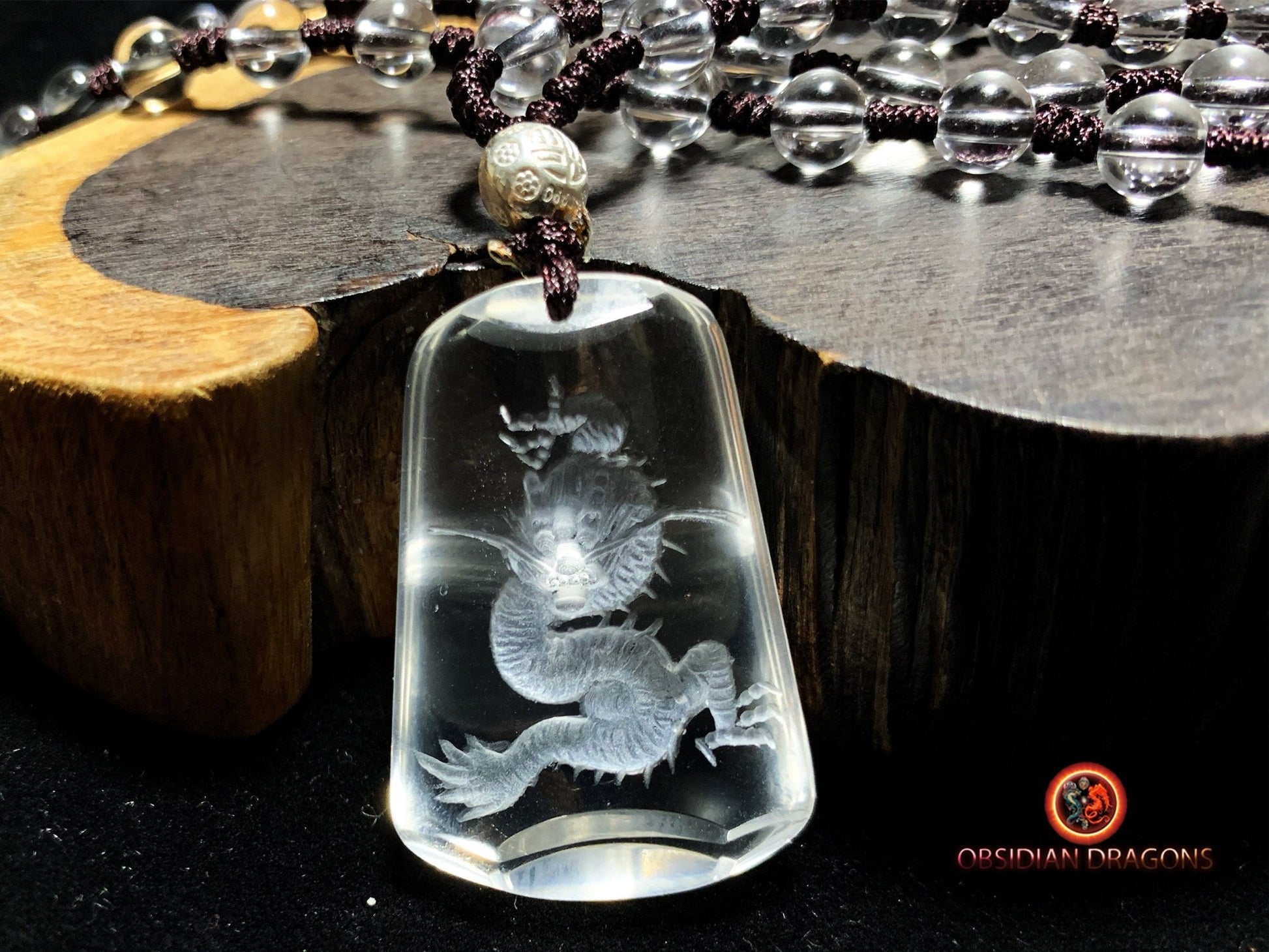 Pendentif dragon en cristal de roche- intaille