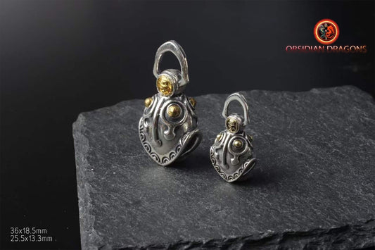 pendentif protection feng shui, Taoïste, grelot "chasse fantôme" agent 925 et bille en cuivre. traditionnel. Deux tailles disponibles. - obsidian dragon